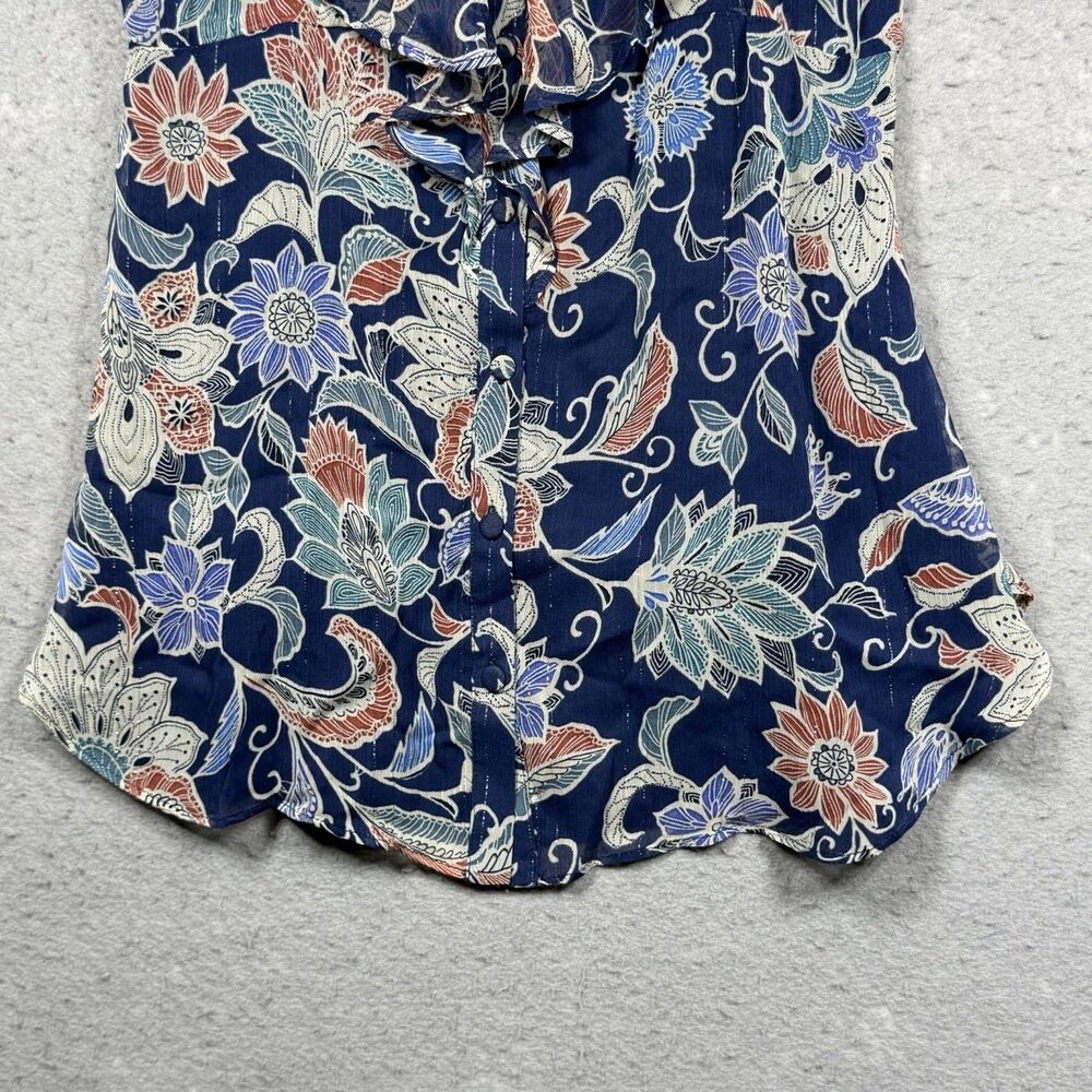 Anthropologie Maeve Blouse Top Women’s Size 6 Navy Floral Ruffle Open-Shoulder - Picture 5 of 15